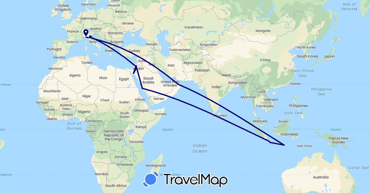 TravelMap itinerary: driving in Egypt, Indonesia, Italy, Jordan, Oman, Saudi Arabia (Africa, Asia, Europe)